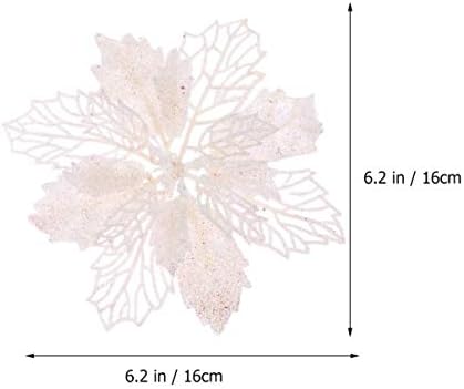 12pcs Glitter Poinsettia Christmas Artificial Flowers Christmas Tree Floral Ornaments Decorations Xmas Tree Pendant Christmas Wreath Filler (White)