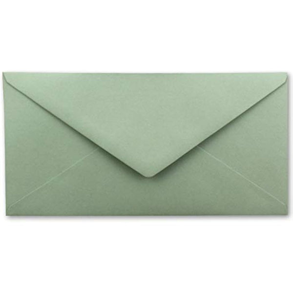 100 envelopes DIN long - Eucalyptus (green) with gold metallic inner lining - 110 x 220 mm - wet glue - festive envelopes for Christmas
