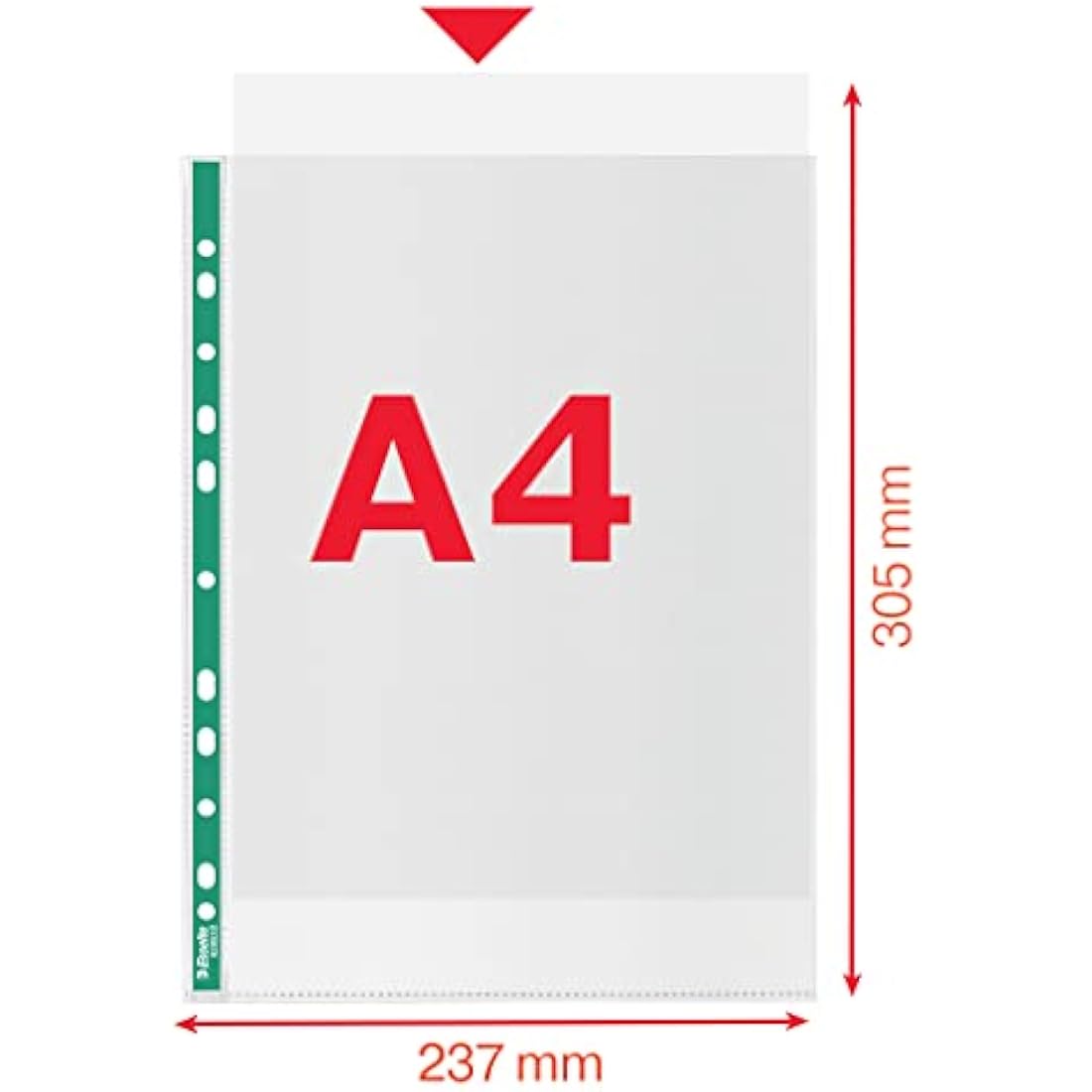 Esselte A4 Punched Pockets, 500 x Poly Pockets, 43 Micron Thickness, Embossed A4 Pockets With Punched Reinforced Green Spine, Ideal For Lever Arch Files & Ring Binders (Pack of 500), 628617
