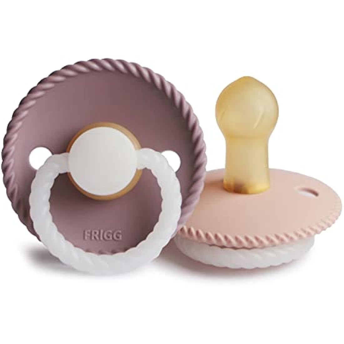 FRIGG Rope Night Latex Pacifier Pack of 2 | Natural Rubber Soother Dummy | Glow | BPA-Free | Made in Denmark | Symmetrical Cherry Shaped Nipple (Twilight Mauve Night/Blush Night, Size 1 (0-6 Months))