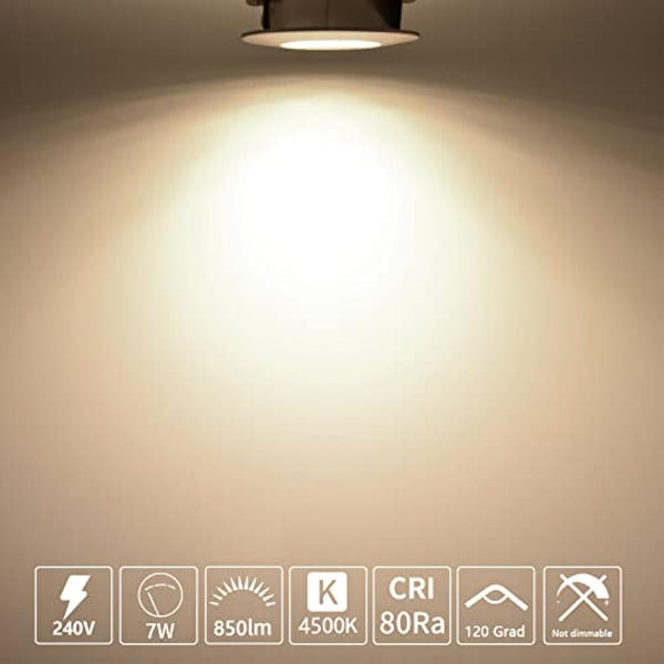 HiBay 20x 7W LED Spot Lights Ceiling Spots Ultra Slim Recessed Lighting IP44 Bathroom Downlights Brushed Chrome Down Light Neutral White 4500K 240V 850LM