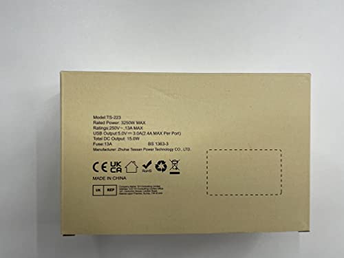 Plug Adapter, TESSAN Plug Extension Socket with 3 USB, 3 Way UK Multi Outlets Extender, Wall Charger for School Home, Kitchen, Office, School Supplies