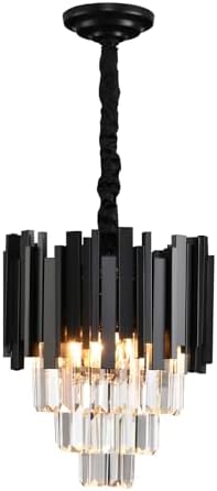 AHXIAOZN Modern Chandelier Crystal Light, K9 Crystal Chandelier, Black Ceiling Lights Living Room,Round Lampshades