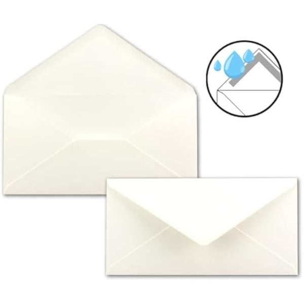 Gummed Envelopes | DL Format 110 x 220 mm | Completely Coloured Paper | Postal Envelopes Without Window | Ideal for Christmas, Greetings & Invitations | FarbenFroh Series 150 Umschläge Natural White