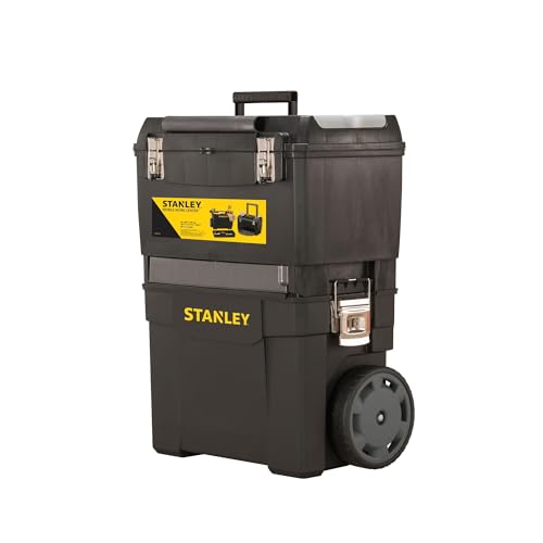 STANLEY Mobile Work Centre Toolbox, 2-in-1 Rolling Workshop with Stackable Units, Removable Toolbox, and Swivel Storage Carousel, 1-93-968