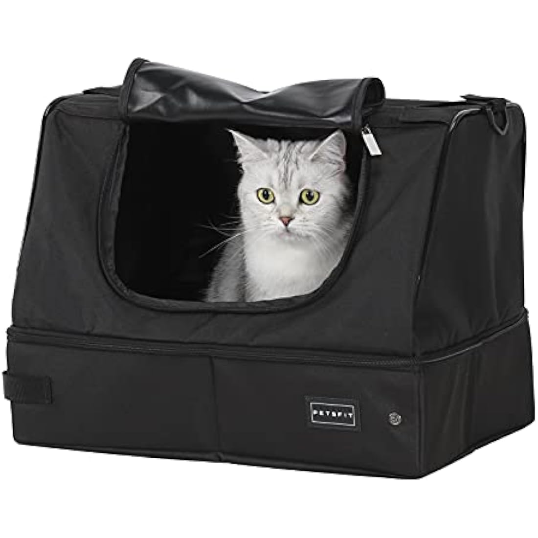 PETSFIT Portable Cat Litter Box - Removable and Washable 2-Layer Leak-Proof Lining, Scratch-Resistant Fabric with Sturdy Support Frame, Travel & Collapsible Cat Litter Box,Black