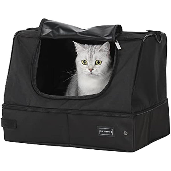 PETSFIT Portable Cat Litter Box - Removable and Washable 2-Layer Leak-Proof Lining, Scratch-Resistant Fabric with Sturdy Support Frame, Travel & Collapsible Cat Litter Box,Black