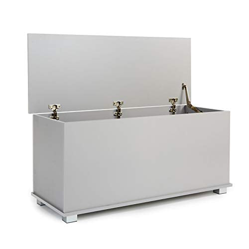 Home Source Ottoman Storage Chest Grey Toy Chest Bedding or Blanket Box Large Wooden (Grey)