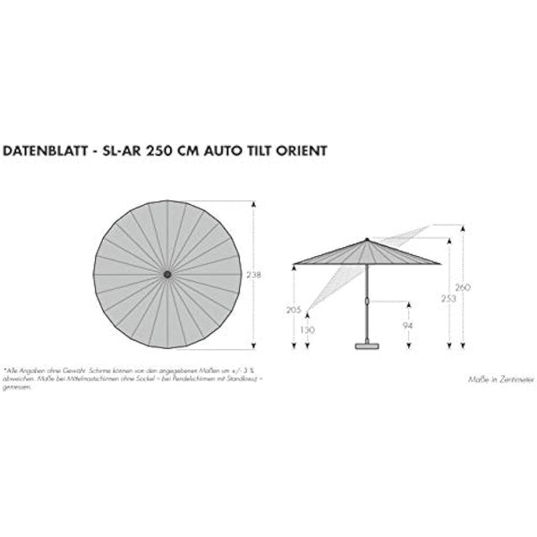 Doppler Asia Look SL-AZ Auto Tilt Parasol, 250 cm, Anthracite, Garden Umbrella, Bendable, Crank Umbrella with UV Protection 50+, Aluminium Crank Umbrella, Rain-Repellent Polyester Canopy