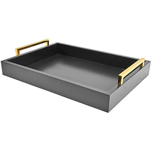 16"x12" Serving Trays with Handles, Grey Decorative Serving Tray, Ottoman Trays, Living Room, Bathroom, and Outdoors Decorative Trays (Charcoal)