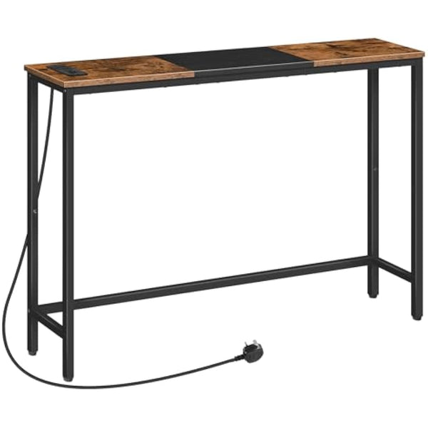 HOOBRO Console Table with Charging Station,114 cm Behind Sofa Table, Slim Console Table for Hallway, with Power Outlet, for Entryway, Living Room, Small Spaces, Rustic Brown and Black EBF114KXG01
