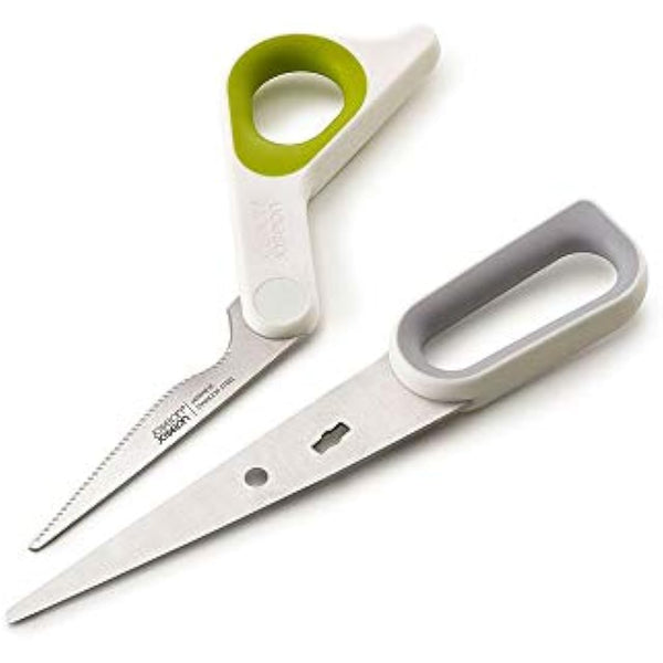 Joseph Joseph PowerGrip - Kitchen Scissors with Integrated Thumb Grip and herb stripper, White/Green, 4