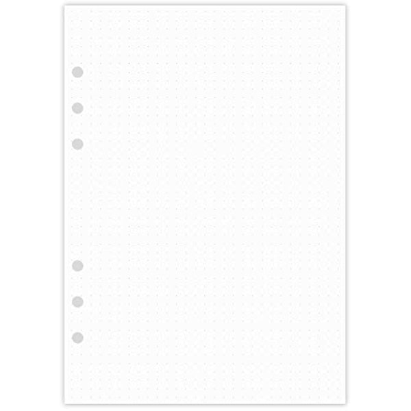 A5 Dotted Refills Paper for Filofax Planner/Binders, 100 Sheets/200 Pages, 100gsm White Paper, 6 Hole Loose Leaf Paper, 14.8x21cm