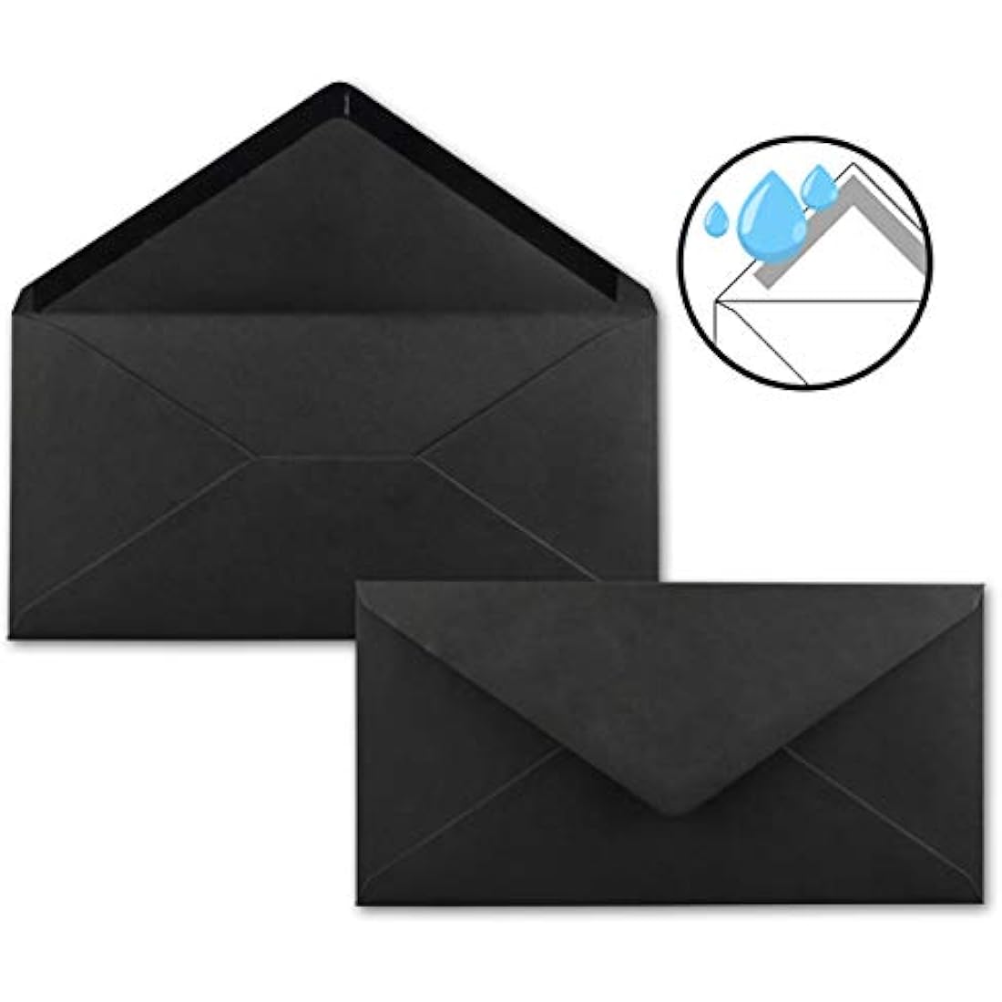 Gummed Envelopes | DL Format 110 x 220 mm | Completely Coloured Paper | Postal Envelopes Without Window | Ideal for Christmas, Greetings and Invitation Cards | FarbenFroh Series 150 Umschläge Black