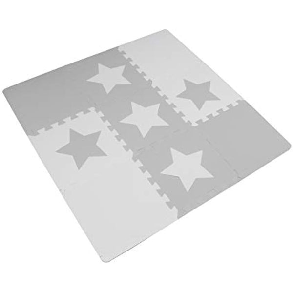 9 Grey Interlocking Foam Baby Play Mat Star Tiles with Edges - Play Mats. Each tile 30 x 30cms. Total 0.9m2.