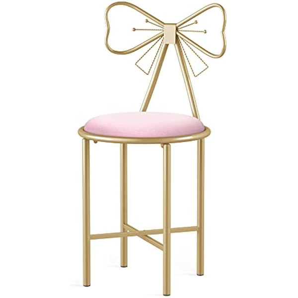 FATIVO Pink Glam Butterfly Back Vanity Chair - Velvet Makeup Stool with High Backrest for Girls Room, Clothing Store, Dressing Room, Beauty Store