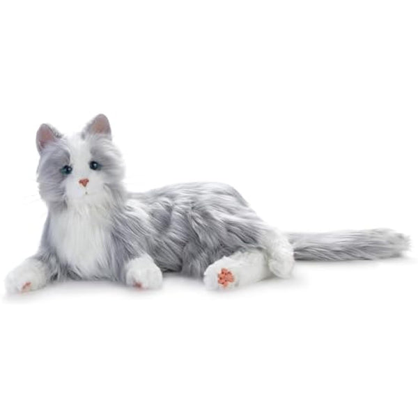 Ageless Innovation Joy For All Interactive Pet Cat - Lifelike & Realistic Companion with Soft Fur and Soothing Purrs, No Assembly Required - Silver With White Mitts