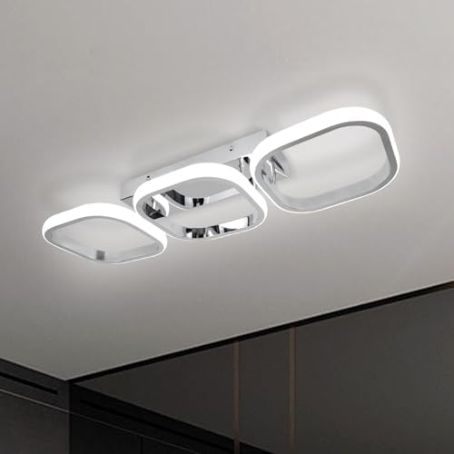EIDISUNY Modern Led Ceiling Light, Flush Mount Ceiling Lamp 3 Squares LED, Close to Ceiling Lighting Fixtures for Hallway Bedroom Living Room Kitchen Office Entrance - 33W Cool White Light (Silver)