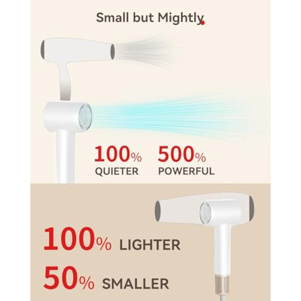 HEXTEK Hair Dryer, 500 Million Negative Ionic Hairdryer, High Speed Brushless Motor 160,000 RPM for 2min Fast Drying Lightweight Portable Travel Professional Blow Dryer for Women and Men(Pink)