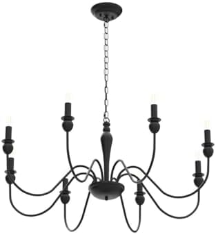 ASHUAQI Black Chandelier, 8-Light Farmhouse Chandeliers Ceiling Light, E14 Socket Pendant Light Fitting Industrial Black Ceiling Lights for Living Room, Kitchen, Hallway, Dining Room, Bedroom
