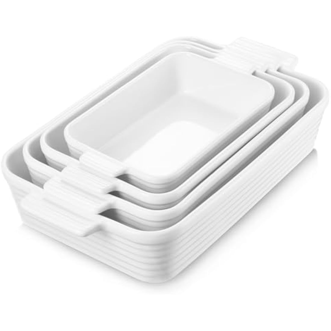 Jassceram Ceramic Casserole Dish Set of 4 Deep Rectangular Lasagna Pan Baking Dishes with Handles Large Porcelain Oven Safe Bakeware for Cooking Brownie Banquet Mac&Cheese(9.6"/11.5"/13.1"/15.2")