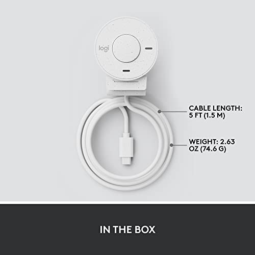 Logitech Brio 300 Full HD Webcam with Privacy Shutter, Noise Reduction Microphone, USB-C, Ceritified for Zoom, Microsoft Teams, Google Meet, Auto Light Correction, Streaming Webcam - White