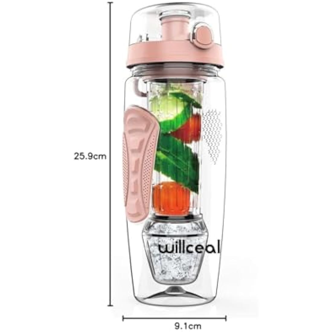 Fruit Infuser Water Bottle 32oz Durable with Detachable Ice Gel Ball,Large - BPA Free Tritan, Flip Lid, Leak Proof Design - Sports, Camping (Gold)