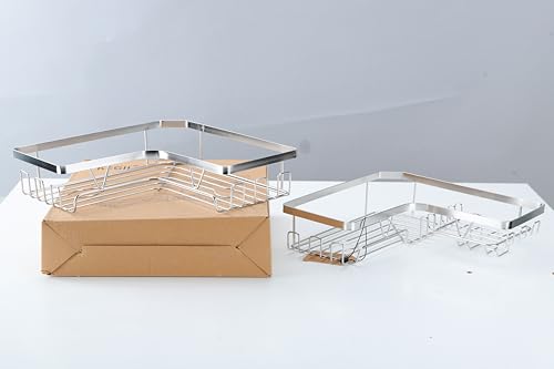 Kegii Telescopic Shower Caddy Corner - Stainless Steel Shower Shelf No Drilling Bathroom Caddy with Soap Holder and Hooks(White), On The Bath or Stand Up Shower