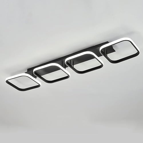 EIDISUNY Modern Led Ceiling Lights, 4 Square Black Lamp LED, Indoor Led Ceiling Lighting Fixtures for Porch Hallway Bedroom Living Room Kitchen Office Entrance - 44W Cool White Light 6000K (Black)