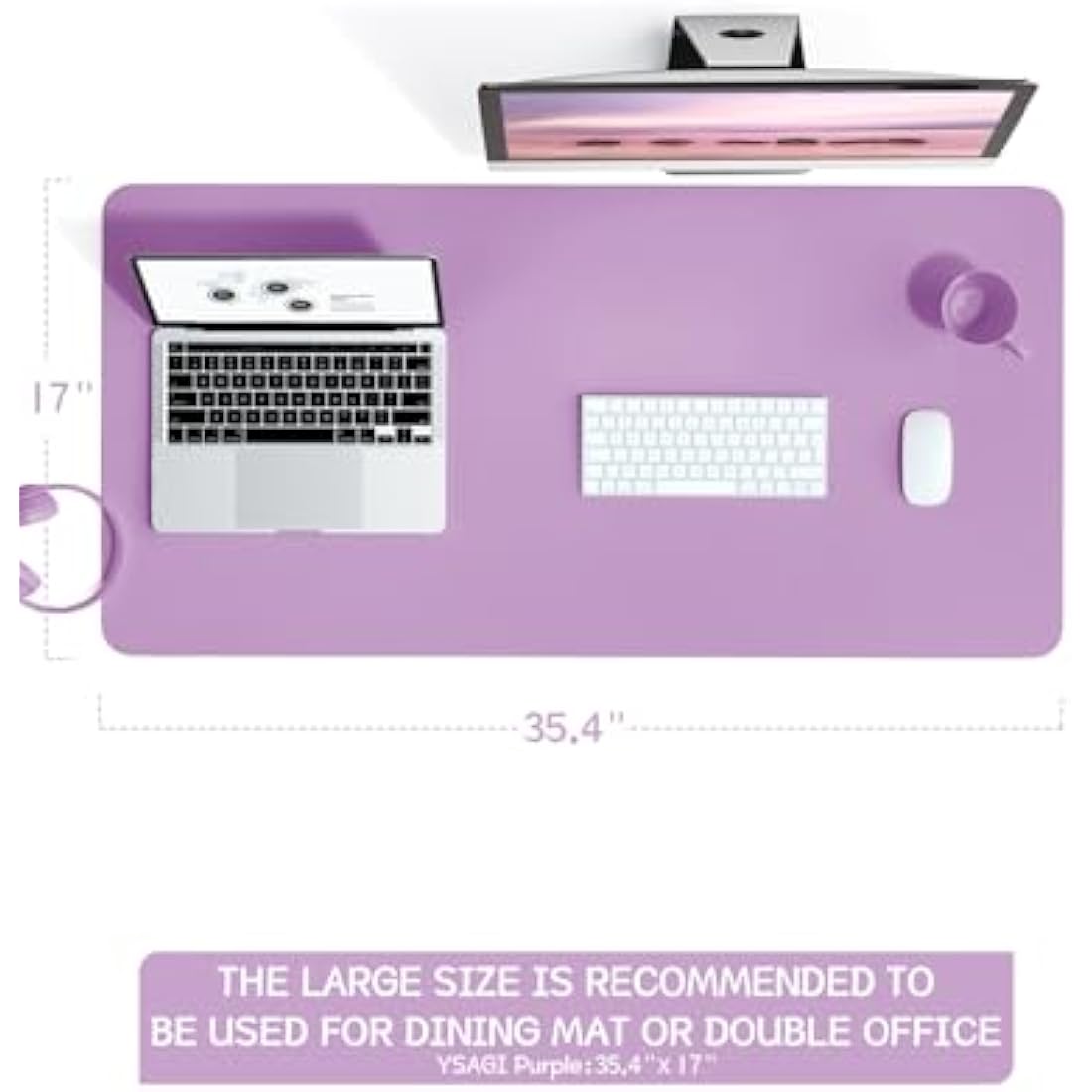 YSAGi Non-Slip Desk Pad, Waterproof PVC Leather Desk Table Protector, Ultra Thin Large Mouse Pad, Easy Clean Laptop Desk Writing Mat for Office Work/Home/Decor (90 x 43 cm, Purple)