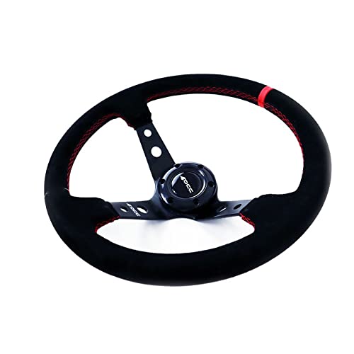 OCC MOTORSPORT OFFSET STEERING WHEEL CLASSIC MODEL PERFORATED LEATHER WITH BLACK ARMS - 90 MM FULL DISH WHEEL - 350MM (14 INCH)