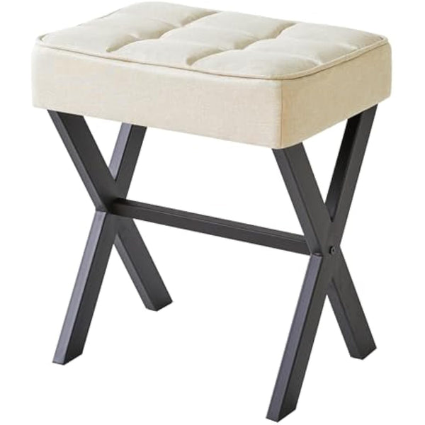 IBUYKE Square Makeup Stool with X-Leg Foot Rest, Linen Footrest, Ottoman Seat Vanity Stool, Multi-Use as Small Side Table, for Bedroom, Living Room, Linen L/G-70Y