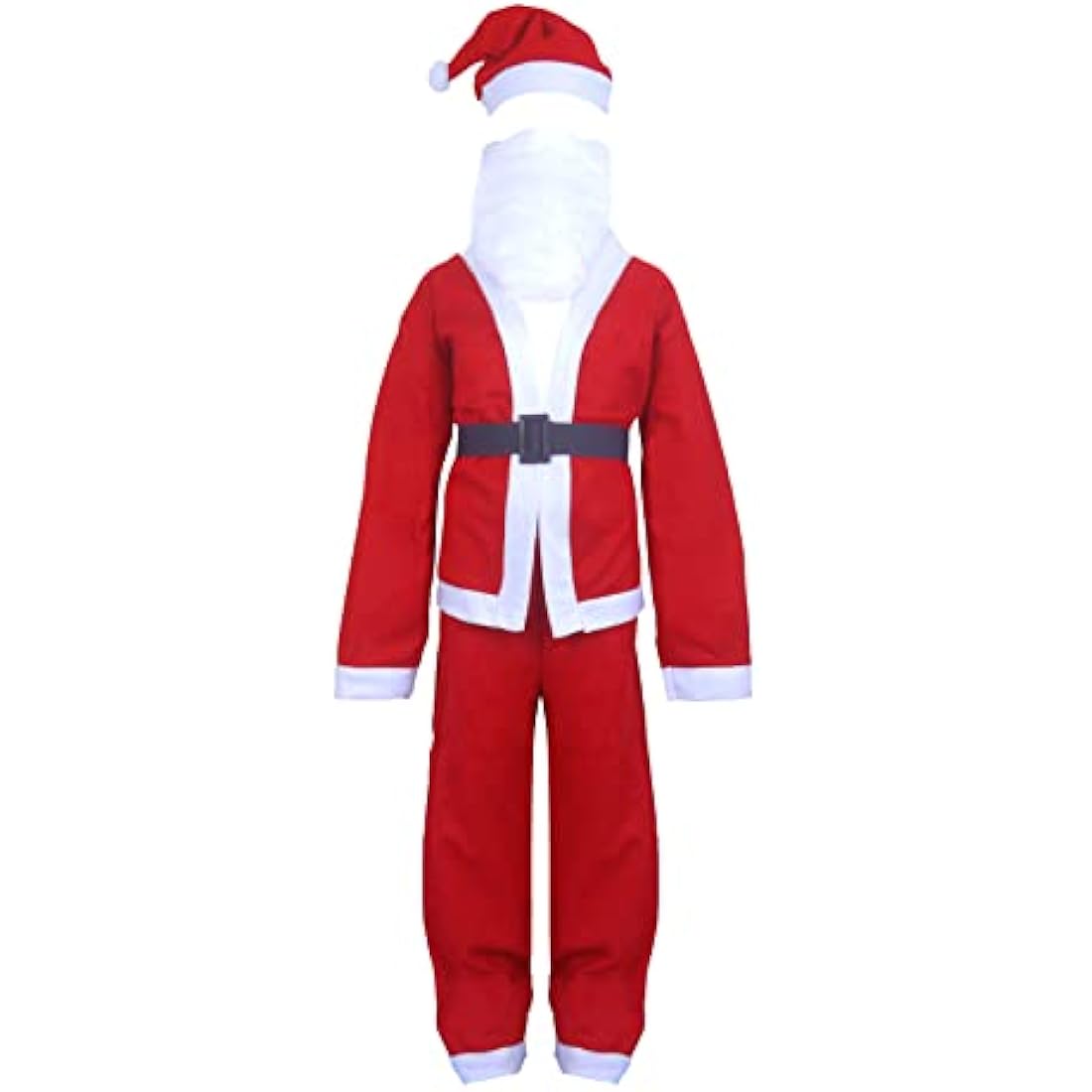 HENBRANDT Children’s Santa Claus Costume with Red Santa Hat and Santa Beard for Kids 5-Piece Father Christmas Xmas Outfit Size Large Ages 10-12 Christmas Fancy Dress for Boys and Girls