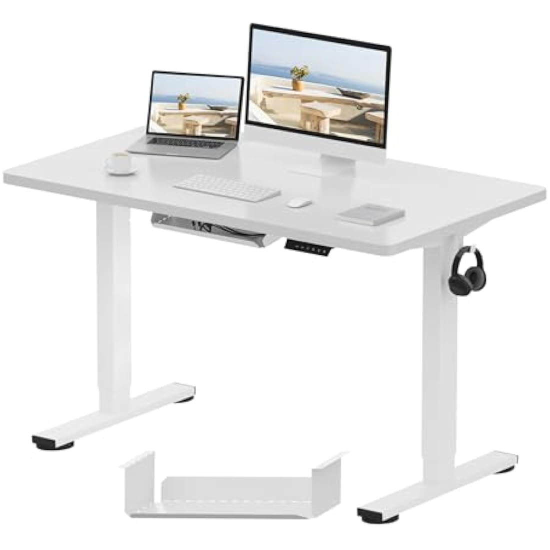 FLEXISPOT E1 Plus ONE PIECE Electric Standing Desk Height Adjustable Sit Stand Desk with Memory Smart Panel(120 * 60cm, White Frame+Maple Desktop)