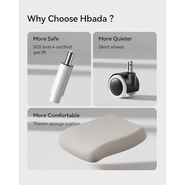 Hbada P1 Ergonomic Office Chair with Flip-Up Armrest, Swivel Computer Desk Chair with 2D Lumbar Support (Grey)