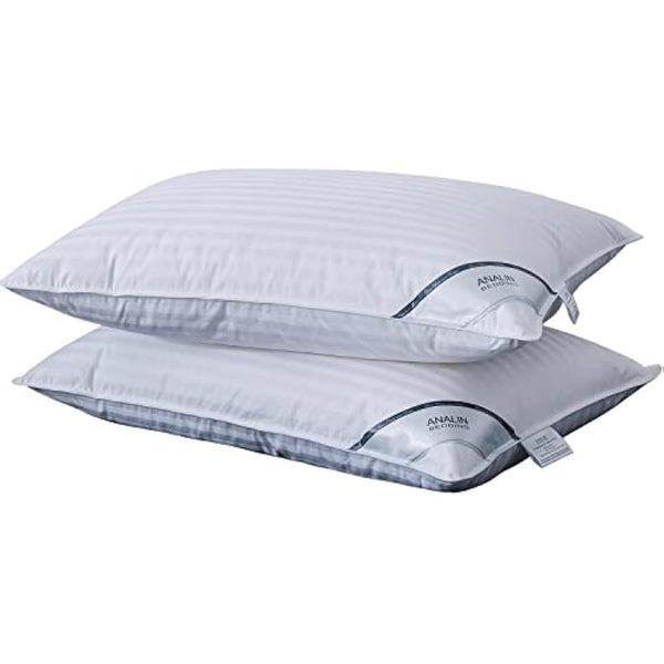 ANALIN 2 pack Goose Feather Down Pillows, 100% Cotton Shell, Non-allergenic & Anti dust mite, Soft Hotel Quality Pillows (50% Goose Down)