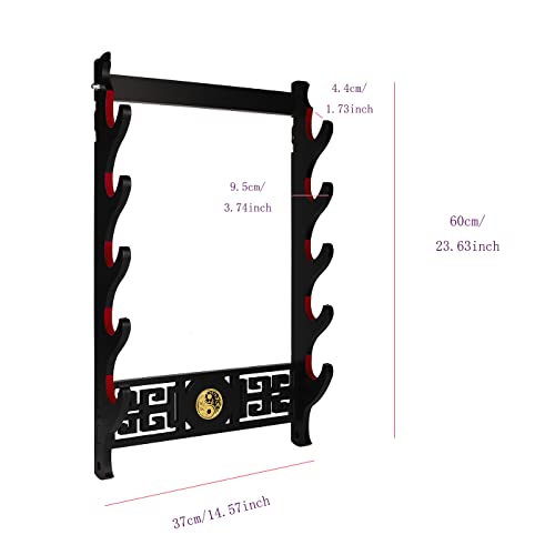 Dfdvye Sword Holder Katana Wall Mount - 5-Tier Tai Chi icon Velvet Padded Katana Holder Samurai Sword Display Rack Wand Lightsabe Wakizashi Sword