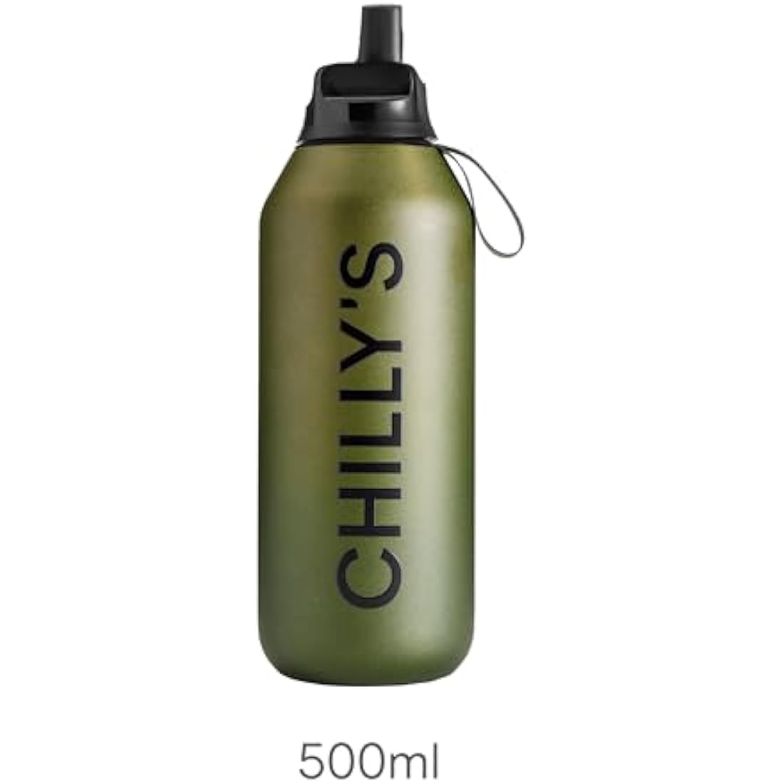 Chilly's Series 2 Flip Water Bottle with Sports Lid, Telescopic Straw and Nylon Carry Loop - Easy Flip Lid, Straw Cleaning Brush Included