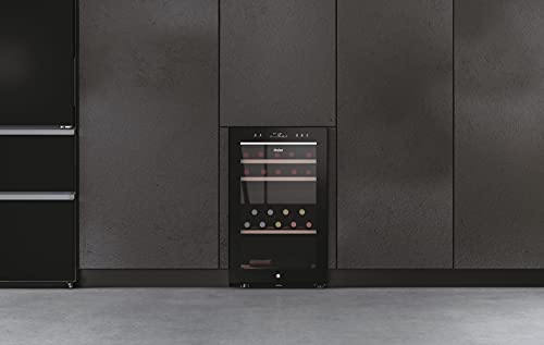 Haier Wine Bank 50 Series 5 Freestanding Wine Cooler, 49 Bottles, Single Zone Temperature, Anti-UV Glass Door, Low Vibration Design, LED Light, hOn App, F Class, Black, 49.7x58.5x82 cm - HWS49GA