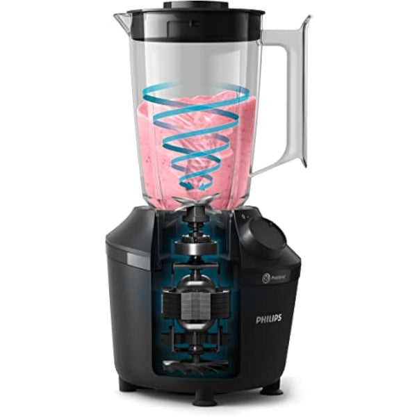 Philips Blender 3000 Series, ProBlend System, 1.9L Maximum Capacity, 1L Effective Capacity, 450W, 1 Speed Setting + Pulse, Plastic Jar, Black, (HR2041/01), Smooth blends with no lumps in 45 seconds*