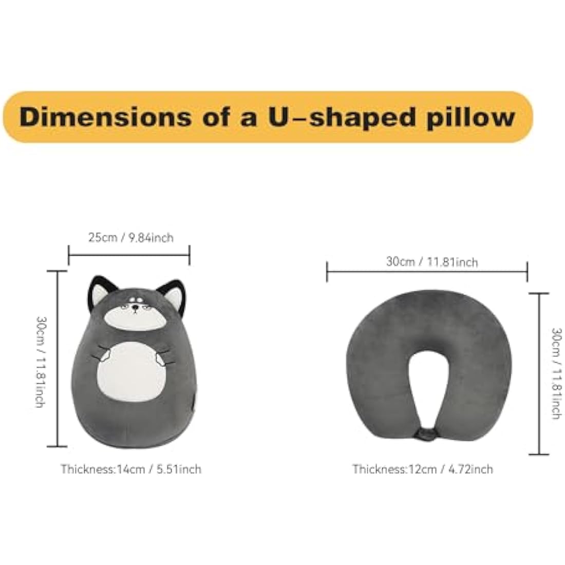 JOYRAVO Kids Travel Pillow - 2-in-1 Deformable Neck Pillow, Soft U-Shaped Pillow with Cute Plush Animals Comfy Sleep and Play Companion for Airplanes, Cars, and Travel - Husky