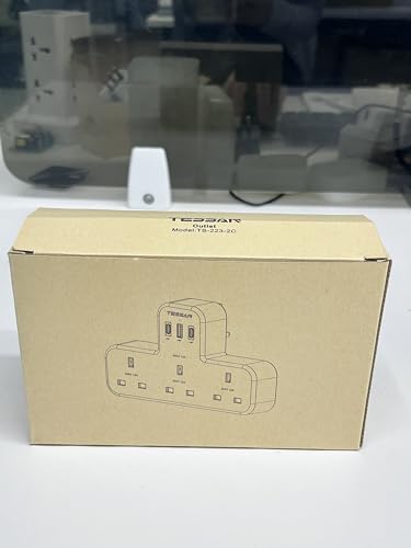 Plug Adapter, TESSAN Plug Extension Socket with 3 USB, 3 Way UK Multi Outlets Extender, Wall Charger for School Home, Kitchen, Office, School Supplies