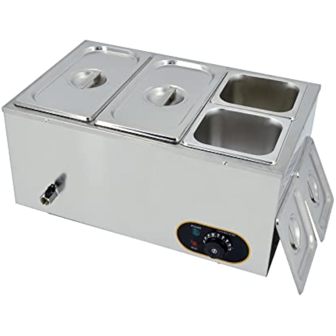 Electric Bain Marie 1500W Food Warmer Stainless Steel Steam Table Temperature Control for Catering and Restaurant, GN 1/3x2, 1/6x2 Pans with Lids