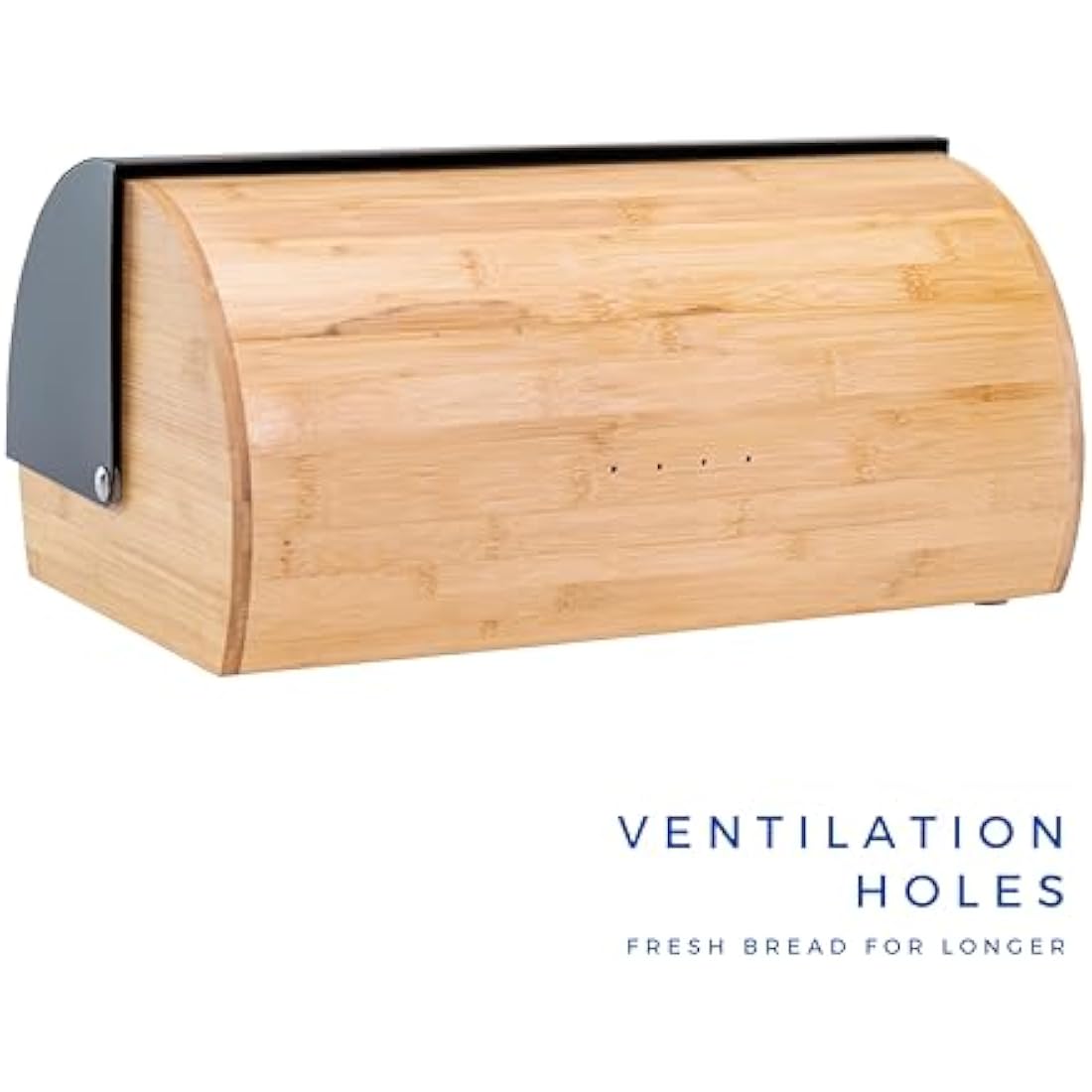 Erreke Black Bread Bin, Roll Top Bread Bins for Kitchen, Increase Freshness Time and Preserve Aroma of Fresh Pastries, Large Front Opening, Box Made Durable Steel and Bamboo, Matte Black