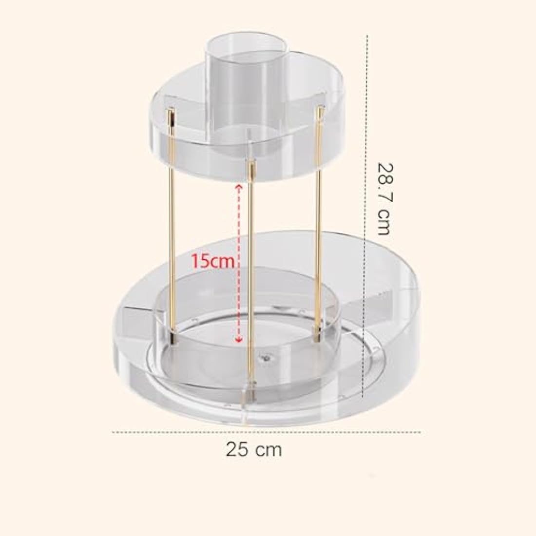 Baoswi 360° Rotating Makeup Organiser, 2 Tiers Perfume Organiser, Skincare Cosmetic Organiser, Dressing Table Organiser for Lipsticks, Makeup Brushes, Lotion, Perfume, Cosmetic (Beige)