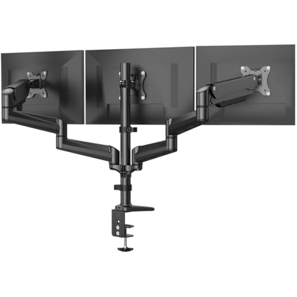 HUANUO Triple Monitor Stand Desk Mount for 17-32 Inch Screens, Adjustable Arms With Tilt, Swivel, 2 Mounting Bases, Each Arm Holds up to 8KG, VESA 75x75 100x100