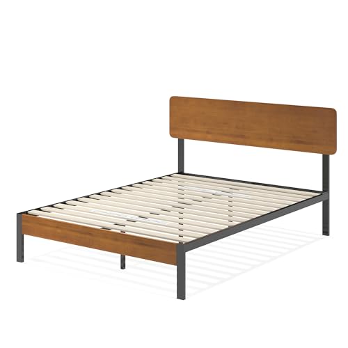 Zinus Olivia Single Bed frame - Bed 90x190 cm - 36 cm Height - Metal and Wood Platform Bed frame - Natural Brown and Black