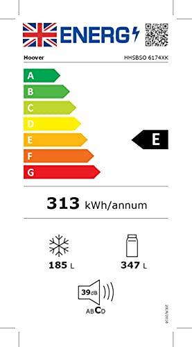 Hoover H-FRIDGE 500 MAXI Freestanding American Fridge Freezer with Water Dispenser, Side by Side, Total No Frost Technology, E Class, 532L Total Capacity, Inox, 91x67x177 cm - HHSBSO6174XWDK-1