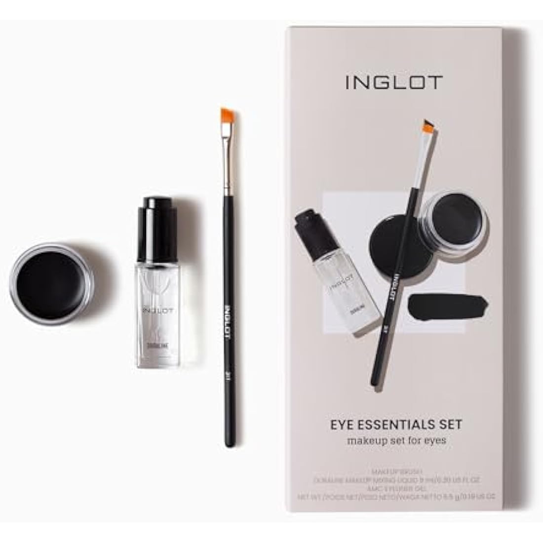 Inglot Eye Essentials Set | Duraline + AMC Eyeliner Gel 77 + Makeup Brush 31T | Black Eyeliner | Prolong Makeup Durability | Transparent | Waterproof |