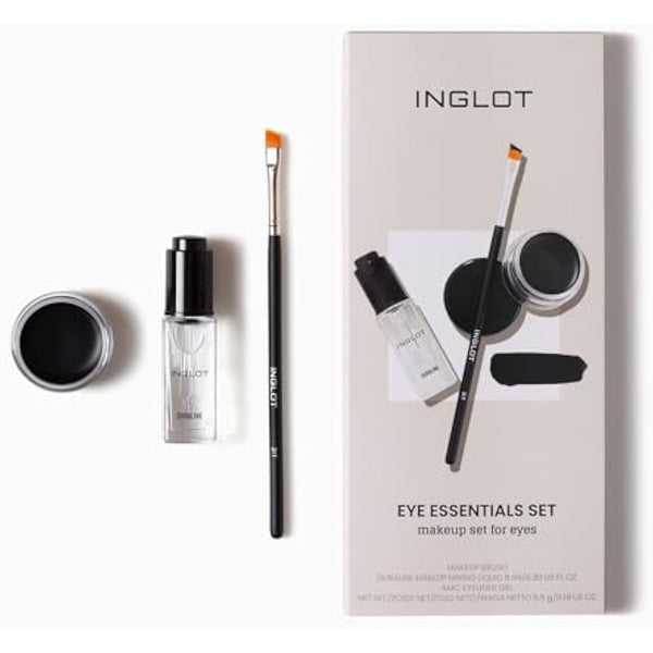 Inglot Eye Essentials Set | Duraline + AMC Eyeliner Gel 77 + Makeup Brush 31T | Black Eyeliner | Prolong Makeup Durability | Transparent | Waterproof |